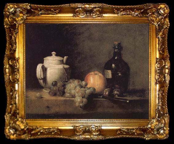 framed  Jean Baptiste Simeon Chardin Teapot white grape apple bottle knife and Paris, ta009-2